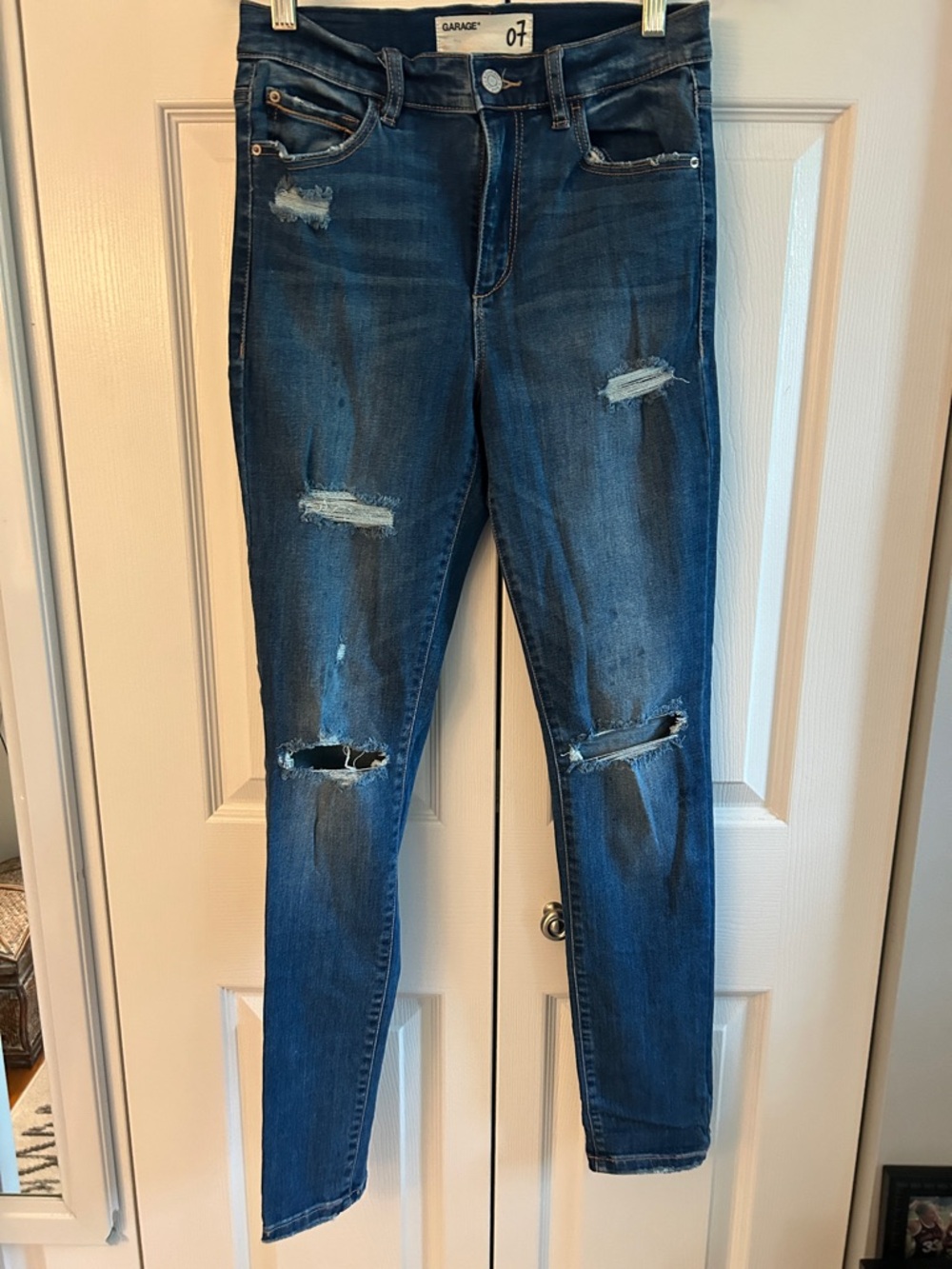 Garage Dark Indigo Distressed Skinny Jeans